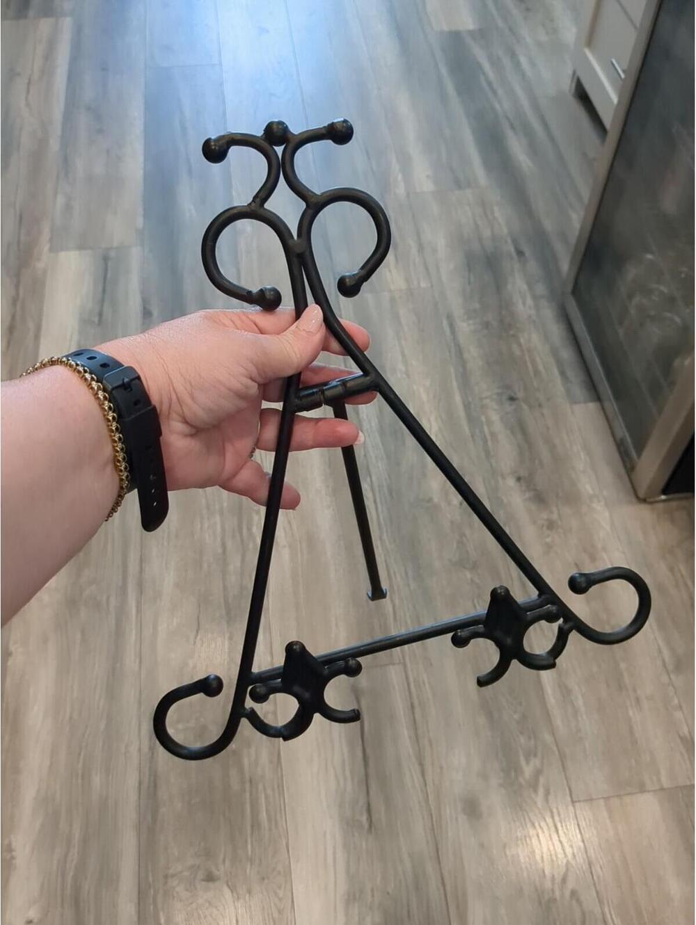 Wrought Iron Scroll Black Fleur De Lis Picture or Plate Tabletop Display Easel